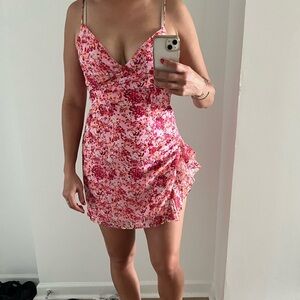 Super cute spring/summer dress. KINA MINI DRESS IN PINK FLORAL- super down